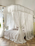 Boxtoday  Three Door Princess Lace Bed Valance Windproof Blackout Bed Curtain U -Shape Rail Mosquito Net Double Bed  Bedroom Decoration