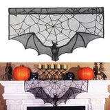 Halloween Decorative Bats Curtains Black Lace Spider Web Holiday Stove Towel Lampshade Fireplace Cloth Decor for Spooky Festival