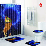 Fashion African Woman Pattern Polyester Shower Curtain Set Non Slip Rugs Carpet for Bathroom Toilet Flannel Bath Mat Set