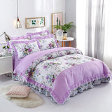 Boxtoday -Shabby Pink Floral Elegant Korea Style Ruffles Duvet Cover Bed Sheet Set 4Pcs Queen King size Pink 100%Cotton Girls Bedding set