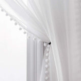 Boxtoday  Linen Look Pom Pom Tasseled White Curtains Rod Pocket Voile Semi-Sheer Curtain Light Filter Bedroom Living Room Drape