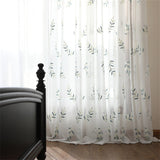 Embroidered Tulle Curtains  for Living Room Bedroom Leaves Pattern Voile Sheer Curtains for Kitchen Window Screen Door Drape