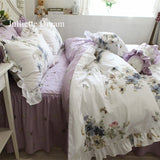 Boxtoday -Hot Purple flower Printed bedding set Garden ruffle duvet cover set bed sheet bed clothes king size bedding set bed comforter