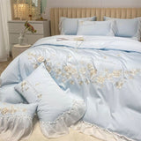 Boxtoday -1200TC Egyptian Cotton Silvery Flowers Embroidery Princess Bedding Set Lace Edge Quilt Duvet Cover Set Bed Linen Pillow Shams