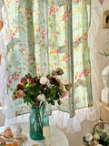 Boxtoday Countryside Spring Summer Cotton Linen Floral Printed Curtain for Window Decor White Lace Flounced Window Curtains Home Decor