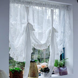 New Arrival Korean Pull Up Curtains for Living Room White Lace Roman Short Curtain for Kitchen Bathroom Door Balcony Window Deco