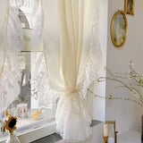 Boxtoday French Cream Style Ruffled Lace Tulle Curtains Light Yellow Romantic Short Sheer Curtain For Living Room Bedroom Glass Door