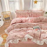 Boxtoday -New Princess Style Girls Bedding Set Ruffle Bed Sheet 100% Cotton Quilt Cover Queen King Size Fitted Bed Sheets With Pillow Case