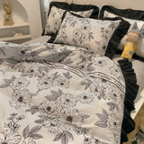 Boxtoday -Luxury Black and White Ruffled Bedding Set Fashion Bedspreads Home Textiles Duvet Cover Sheet Pillowcase for Teens Girls 3/4pcs