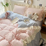 Boxtoday Ins Princess Style Bedding Sets Ruffle Lace Bow Quilt Cover Romantic Bedclothes Decor Woman Girls Bedroom Duvet Cover 4pcs