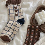 Boxtoday Gift Bear Plaid fuzzy socks