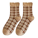 Boxtoday Gift Brown Plaid Frilly Socks