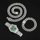 Boxtoday Hip Hop 13MM 3PCS KIT Watch+Necklace+Bracelet Bling Crystal AAA+ Iced Out Cuban Chain Rhinestones Chains For Women Men Jewelry