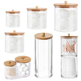 Boxtoday Qtips Holder Dispenser Bathroom Jars with Bamboo Lids, Cotton Ball Pad Round Swab Holder for Bathroom Accessories Storag