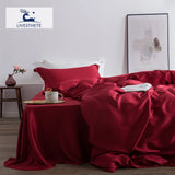 Boxtoday Liv-Esthete Wine Red 100% Silk Bedding Set Women Beauty HeaLthy Duvet Cover Set Flat Sheet Bed Linen For Healthy Bed Set 4pcs