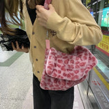 Boxtoday Gift Lovely Pink Leopard Print Girls Furry Handbags Small Tote Soft Plush Women Large Shoulder Bag Fashion Ladies Crossbody Bags