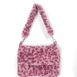 Boxtoday Gift Lovely Pink Leopard Print Girls Furry Handbags Small Tote Soft Plush Women Large Shoulder Bag Fashion Ladies Crossbody Bags