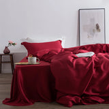 Boxtoday Liv-Esthete Wine Red 100% Silk Bedding Set Women Beauty HeaLthy Duvet Cover Set Flat Sheet Bed Linen For Healthy Bed Set 4pcs