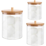 Boxtoday Qtips Holder Dispenser Bathroom Jars with Bamboo Lids, Cotton Ball Pad Round Swab Holder for Bathroom Accessories Storag