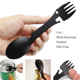 Boxtoday Outdoor Survival Tools 5 in 1 Camping Multi-functional EDC Kit Practical Fork Knife Spoon Bottle/Can Opener