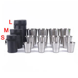 Boxtoday Outdoor Camping Cup Tableware 30ml/70ml/170ml Travel Cups Set Stainless Steel Cover Mug Drinking Coffee Tea Beer With Case