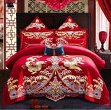 Boxtoday Bedding Set Luxury Loong Phoenix Embroidery Red Cotton Duvet Cover Bed Sheet Pillowcases Chinese Wedding Bed cover Home Textile