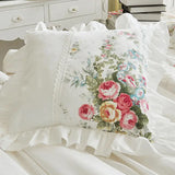 Boxtoday Pastoral Princess White Bedding Set Luxury Korean Style Flower Print Ruffles Duvet Cover Bed Skirt Bedspread Pillowcases Cotton