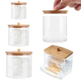 Boxtoday Qtips Holder Dispenser Bathroom Jars with Bamboo Lids, Cotton Ball Pad Round Swab Holder for Bathroom Accessories Storag