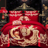 Boxtoday Bedding Set Luxury Loong Phoenix Embroidery Red Cotton Duvet Cover Bed Sheet Pillowcases Chinese Wedding Bed cover Home Textile