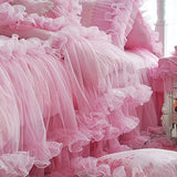 Boxtoday Pink Princess Lace Ruffles Bedspread Bedding Set Luxury Jacquard Satin Duvet/Quilt Cover Bed Skirt Sheet Pillowcases Cotton