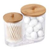 Boxtoday Qtips Holder Dispenser Bathroom Jars with Bamboo Lids, Cotton Ball Pad Round Swab Holder for Bathroom Accessories Storag