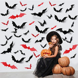 Boxtoday 12/24/48pcs Halloween Decoration Bat Halloween Party DIY Decor Bar Room Halloween Party Scary Decos Props Wall Sticker 3D Black