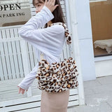 Boxtoday Gift Lovely Pink Leopard Print Girls Furry Handbags Small Tote Soft Plush Women Large Shoulder Bag Fashion Ladies Crossbody Bags