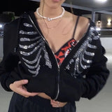 Boxtoday Gift Y2K Rhinestone Skeleton Hoodie