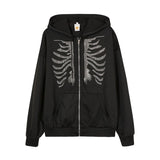 Boxtoday Gift Y2K Rhinestone Skeleton Hoodie