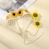 knitted Suit Crochet Knitted Sunflower Wide-Brimmed Hair Band Wool Turban Head Accessories Headband Women's Handmade Hair Accessories Bandana