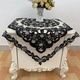 Boxtoday European Pastoral Handmade Nail Bead Splice Black Tablecloth Bedroom Balcony Garden Coffee Table Waterproof Cover Decoration