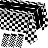 Boxtoday Checkered Race Car Party Black White Checkered Flag Tablecloth Road Tablecloth Racetrack TableCover Racing Birthday Party Decor