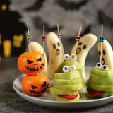 Boxtoday 100Pcs Skull Bamboo Pick Fruit Fork Dessert Cocktail Disposable Decoration Bamboo Pick Halloween Party Decoration Supplies