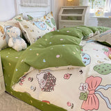 Boxtoday Cute Rabbit Duvet Cover Set No filler Flat Sheet Pillowcase Green White Kids Adult Favorite New Style Twin Full Size Bed Linen