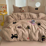 Boxtoday Bedding Set 2024 New Four Seasons Super Soft Washed Cotton Towel Embroidery Duvet Cover Four Piece Set - Lucky Cat Series