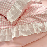 Boxtoday Korean Princess Style Lattice Double Layer Lace Bedding Set Soft Quilt Cover Plaid Style Duvet Covers Set Bed Sheet Pillowcases