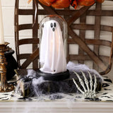 Boxtoday Cute Ghost Halloween Lamp Light Up Ghost in Glass Cloche Props Halloween Decoration Lights Mantel Tabletop Decor Plastic