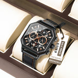 Boxtoday Luxury Chronograph Square Man Watch Waterproof Luminous Date Men Watch Sports Leather Men's Watches Quartz Reloj Hombre