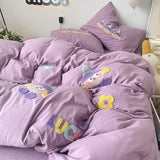 Boxtoday Purple Washing Bedding Set  Towel Embroidered Small Doll Four PIECE Set Dormitory Cardboard Duvet Cover Quilt Duvet Set