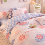 Boxtoday Ins Pink Strawberry Cute Cartoon Fruit Bedding Set Duvet Cover Soft Queen King Size Flat Bed Sheet Quilt Cover Pillowcase Kawaii