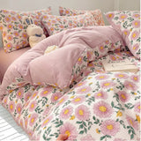 Boxtoday Pastoral Style Duvet Set Bedding Set Small Floral Duvet Cover Warm Thickened Washed Cotton Bedclothes and Bed Sheet Pillowcase