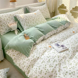 Boxtoday Korean Retro Floral Bedding Set 100% Washed Cotton Bed Sheets Set Soft Duvet Cover Bed Linen Pillowcase Single Double Queen King