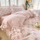 Boxtoday New Ruffles 100% Cotton Duvet Cover Set or Single Duvet Covers Floral Princess Style All Cotton Quilt Cover Queen Blanket Cover