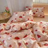 Boxtoday Pink Bear Bedding Set with Zipper No Filler Heart Duvet Cover Flat Sheet Pillowcases Single Queen Size Girls Boys Bedspread